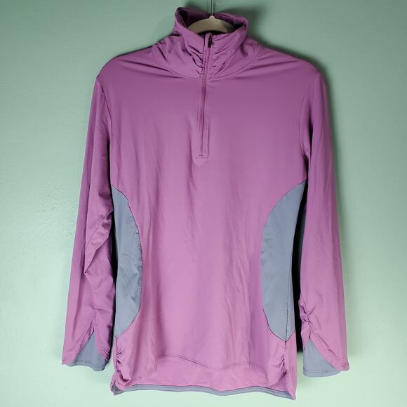 Title Nine Womens Purple Gray Paradigm Mock Neck Quarter Zip Pullover Size Large - Picture 1 of 5